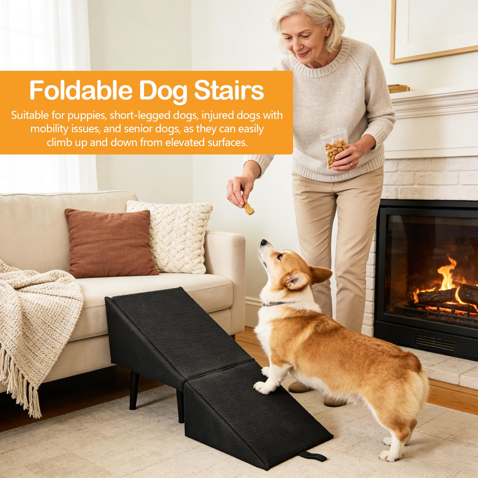 Rampa para Perros, Escalera Multifuncionales para Perro Escalera Plegable para Mascota para Cama y Sofá Rampa de Madera para Mascota Negra con Ventosas Antideslizantes para Perros y Gatos