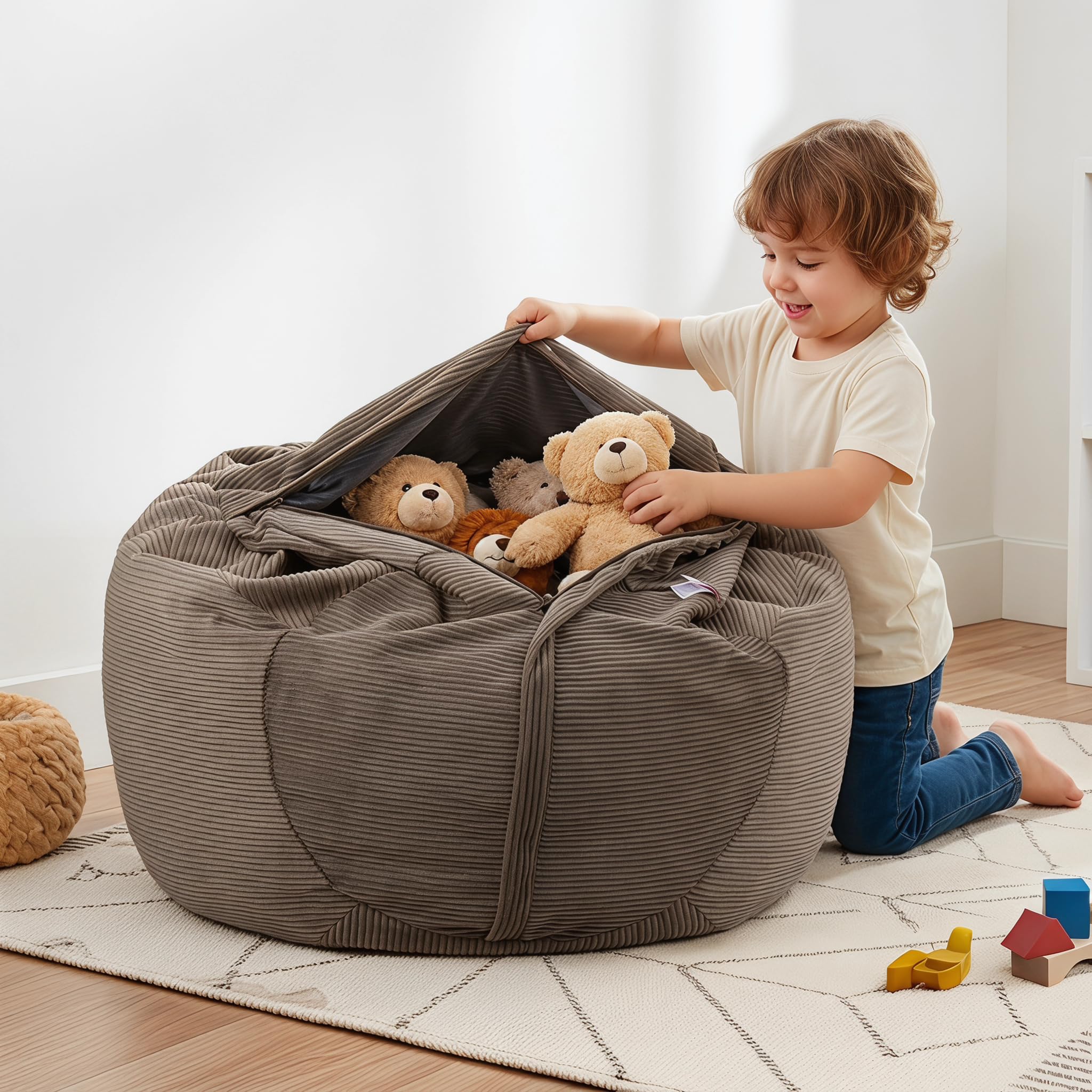 GAGAKU Pouf di peluche, copertura da 200 l, XXL, per la cameretta dei bambini, con chiusura lampo, per organizzare (gattini) (marrone)