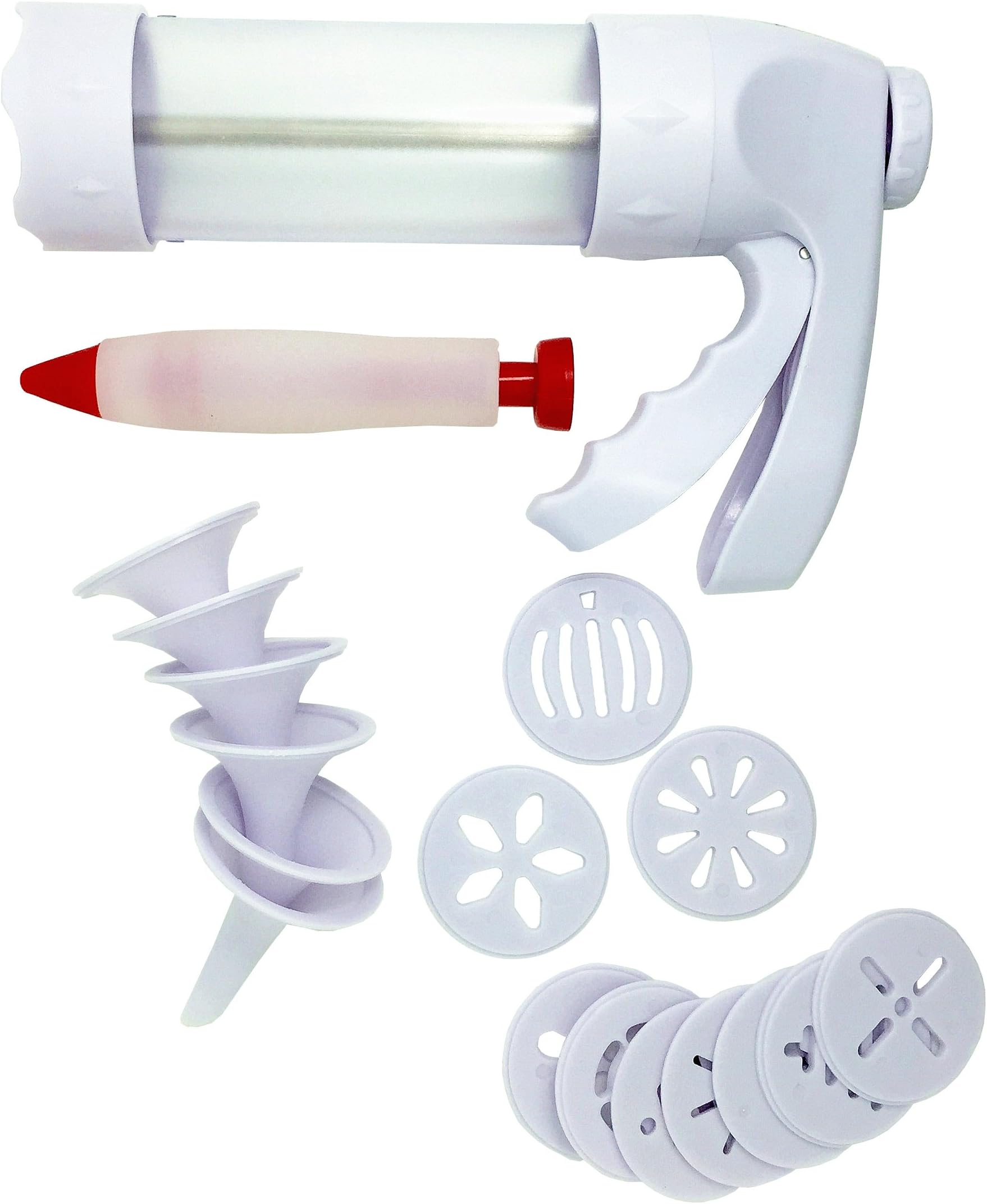 DOB Cookie Press with 12 Cookie Discs and 6 Nozzles, White