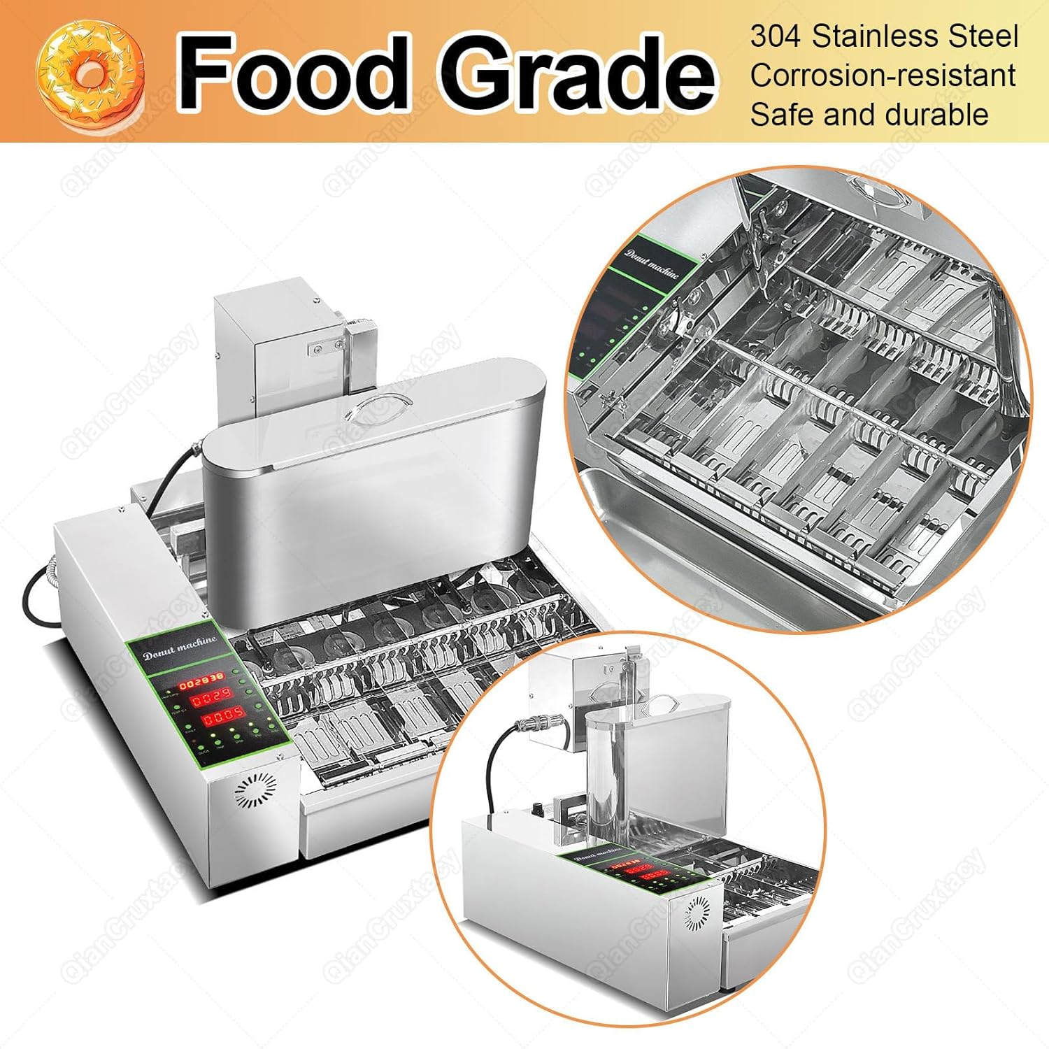 4-Row Automatic Mini Donut Maker,Commercial Donut Maker with Temperature Control, 5 Gears Thickness Control