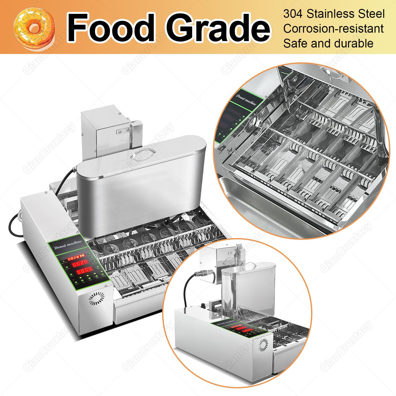 Friggitrice Automatica per Ciambelle, Macchina per Ciambelle Commerciale da 2000 W, 1800 Ciambelle/Ora, Rotazione E Conteggio Automatici,per Snack Bar, Hotel E Cucine Professionali