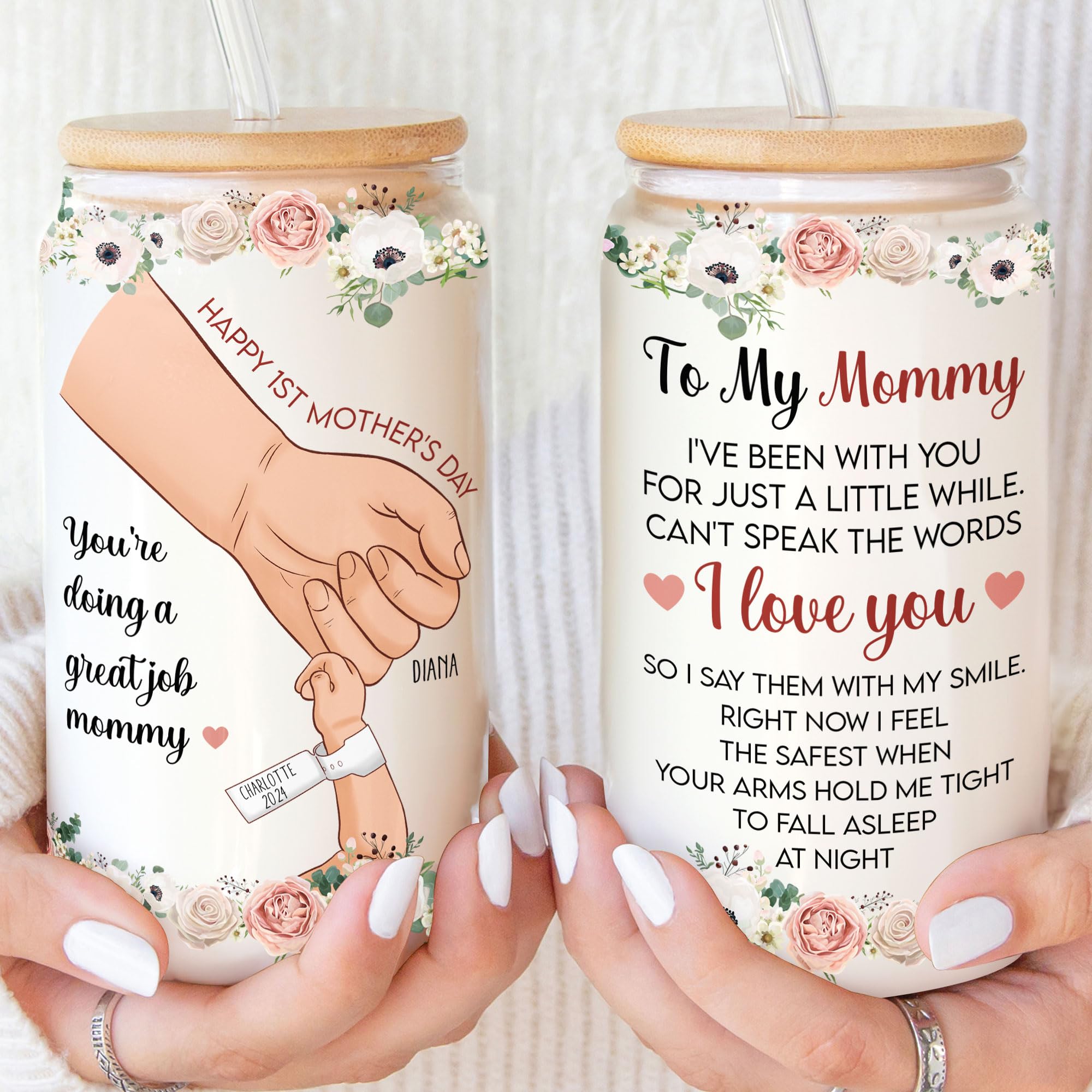 Macorner Personalized Clear Glass Cup 1st Mothers Day Gifts For New Mom, I Love You Mom Gifts, Gifts For First Mom, New Mom Gifts, Gifts For Mommy, Mama, Mom First Mothers Day, Mom To Be Gift