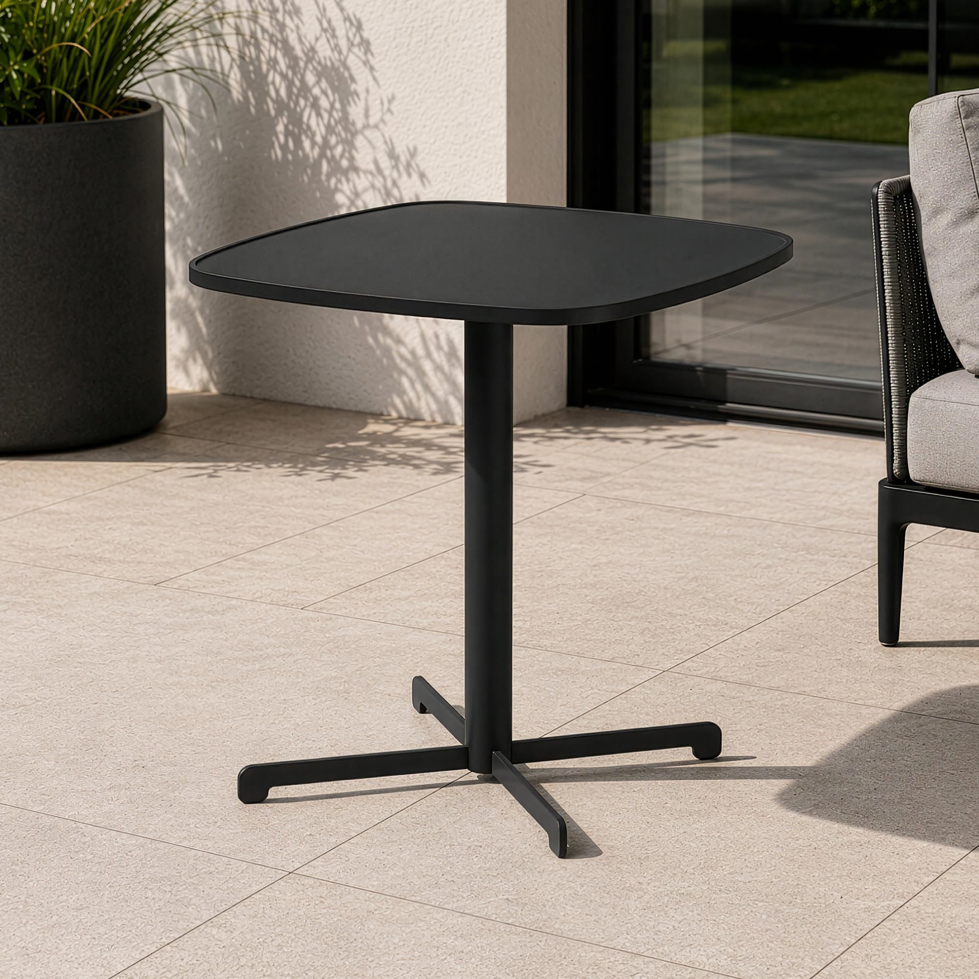 Mesa de balcón redonda de acero gris antracita de 75x70x70 cm para terraza o salón