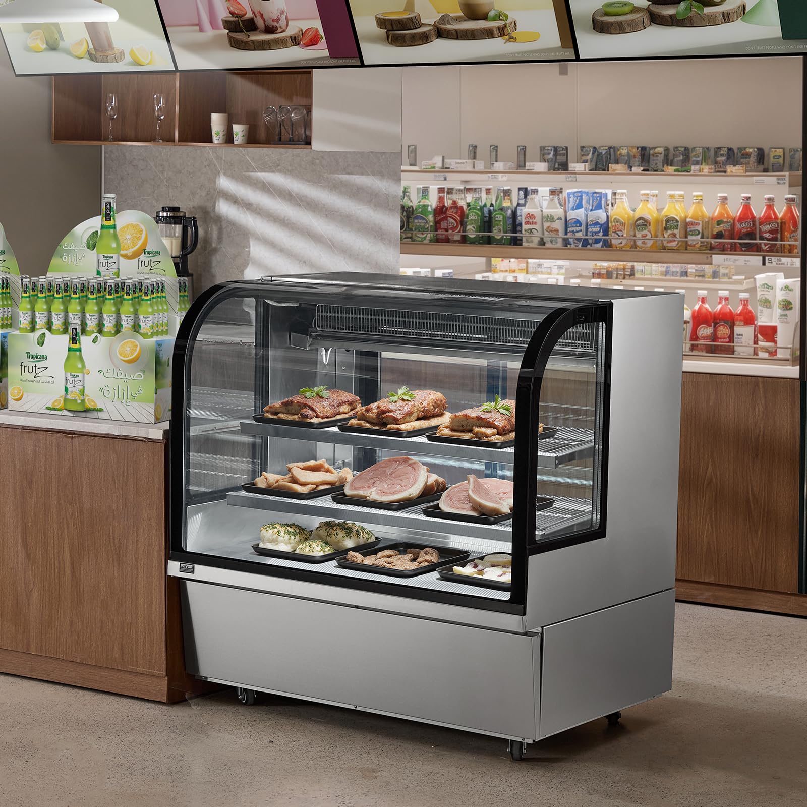 VEVOR Vitrina Refrigerada Vitrina Grande para Repostería de 505 L Refrigerador Comercial de 2 Niveles con Iluminación LED Refrigeración por Corriente Descendente Móvil con Ruedas para Panadería
