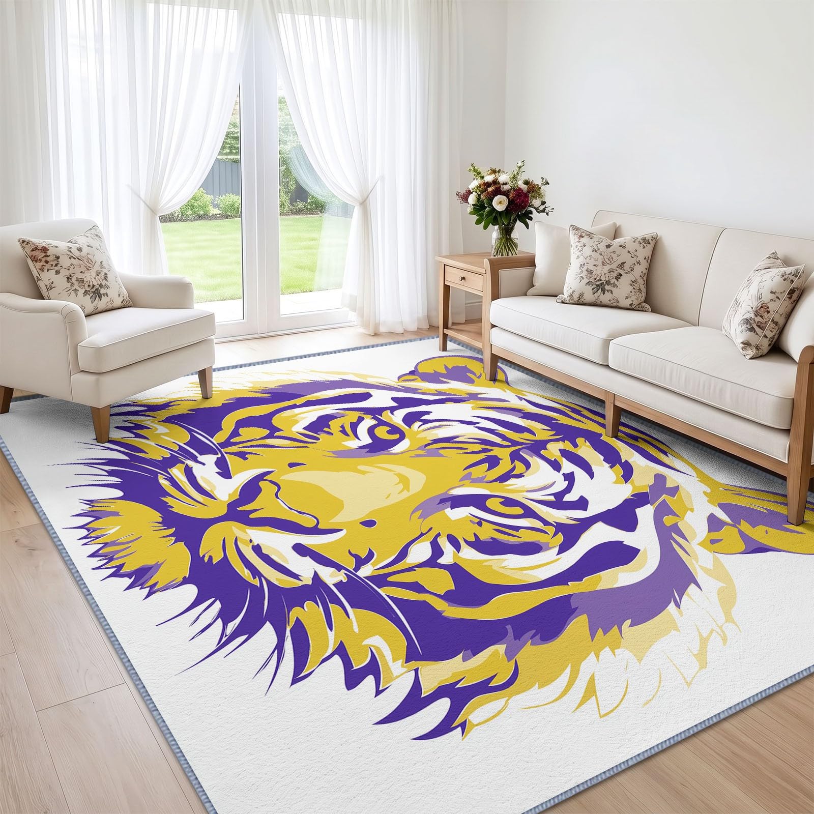 Tapis de Salon Animaux 180 x 240 cm, Tigre Tapis Poils Courts Lavable Moderne, Décoratif Antidérapant et Doux pour Salon Chambre et Bureau