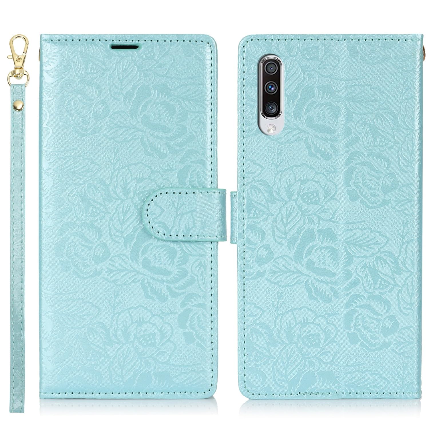 Phone Case Compatible with Samsung Galaxy A50/A30S/A50S PU Leather Wallet Case Magnetic Flip Card Holder Kickstand Lanyard Shockproof TPU Inner Shell (Blu)