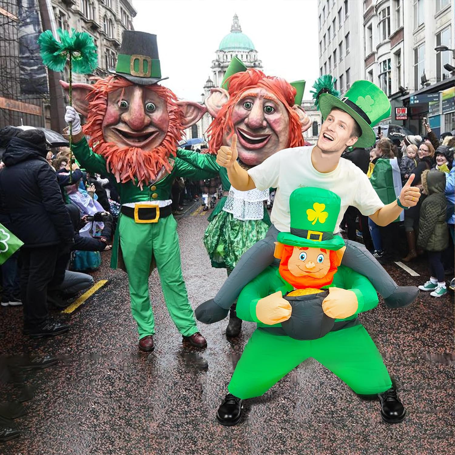 Adult St. Patrick Inflatable Leprechaun Costume with Pot of Gold, St. Patrick Leprechaun Inflatables Costume for Unisex Adult