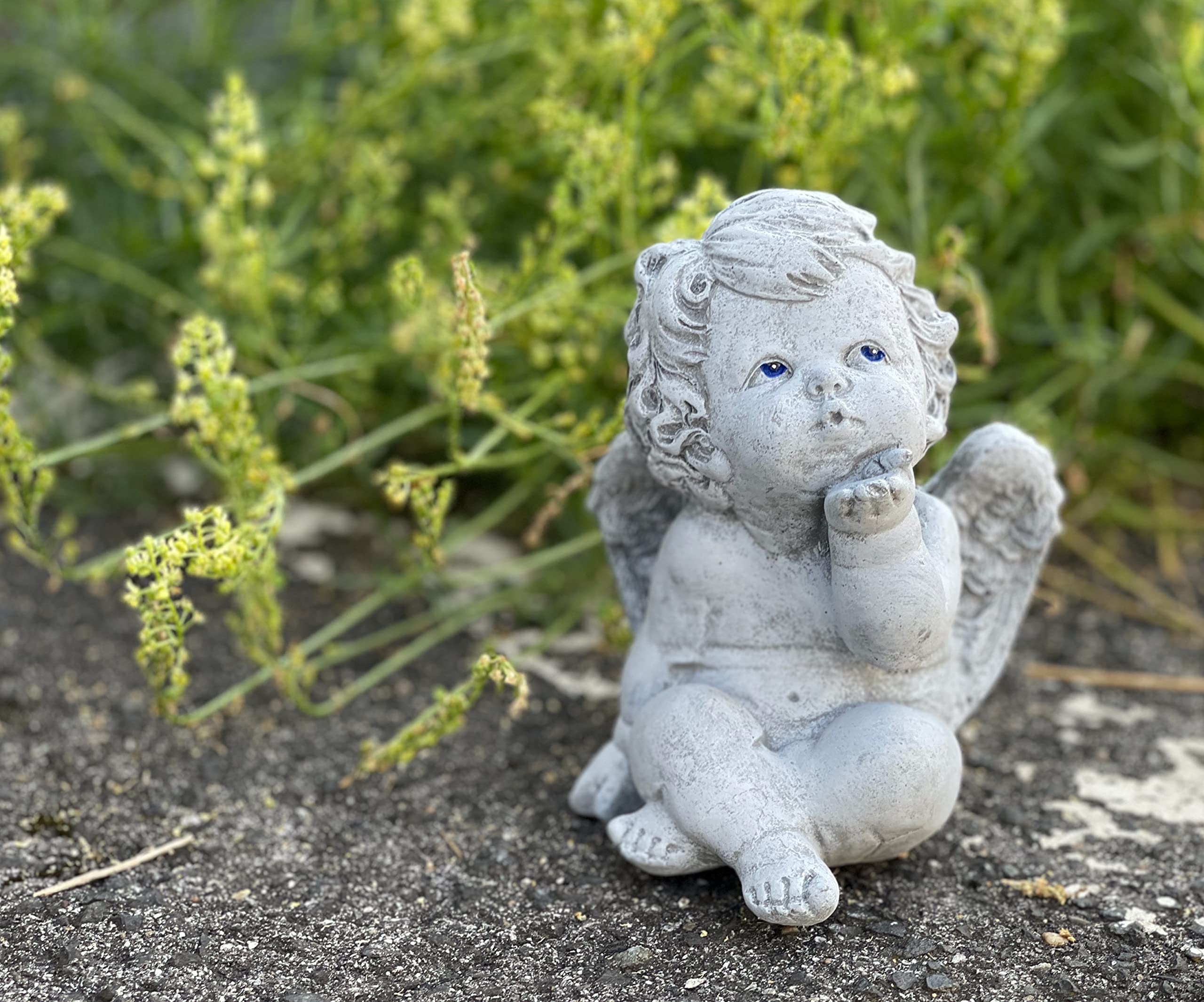 Stone and Style Figurine petit ange en pierre coulée résistante au gel