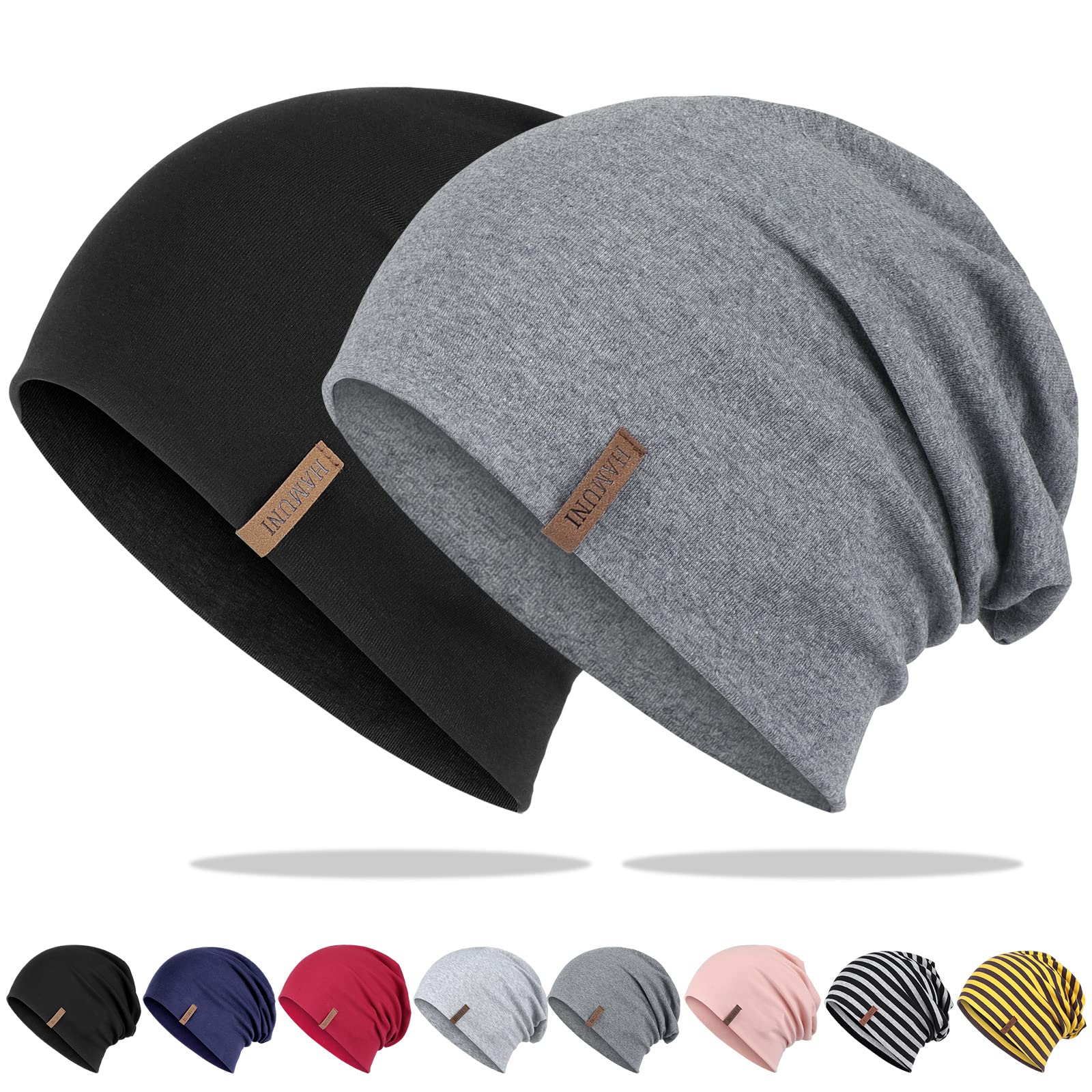Mütze Damen Herren, Slouch Beanie Mütze, Weich Dünne Mütze aus Baumwolle, Leichte Atmungsaktiv Longbeanie, Jersey Chemo Mütze, Elastisch Laufmütze für Alle Jahreszeiten