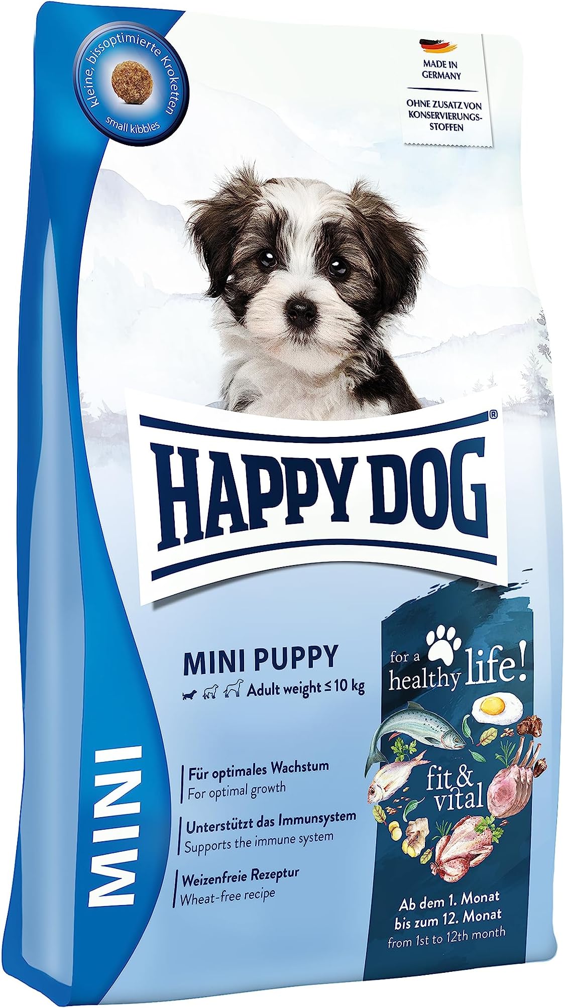 Fit & Vital Mini Puppy Dog Dry Food 800g, Wheat-Free Recipe with Essential Fatty Acids and Vitamin C
