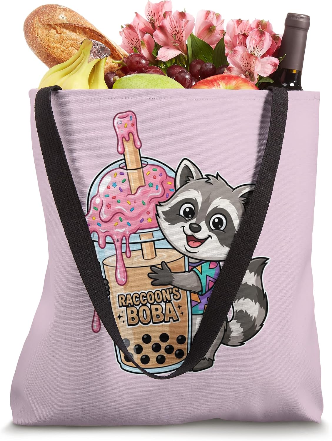 Kawaii Raccoon Boba Tea 90s Aesthetic Bubble Tea Gift Mom Tote Bag