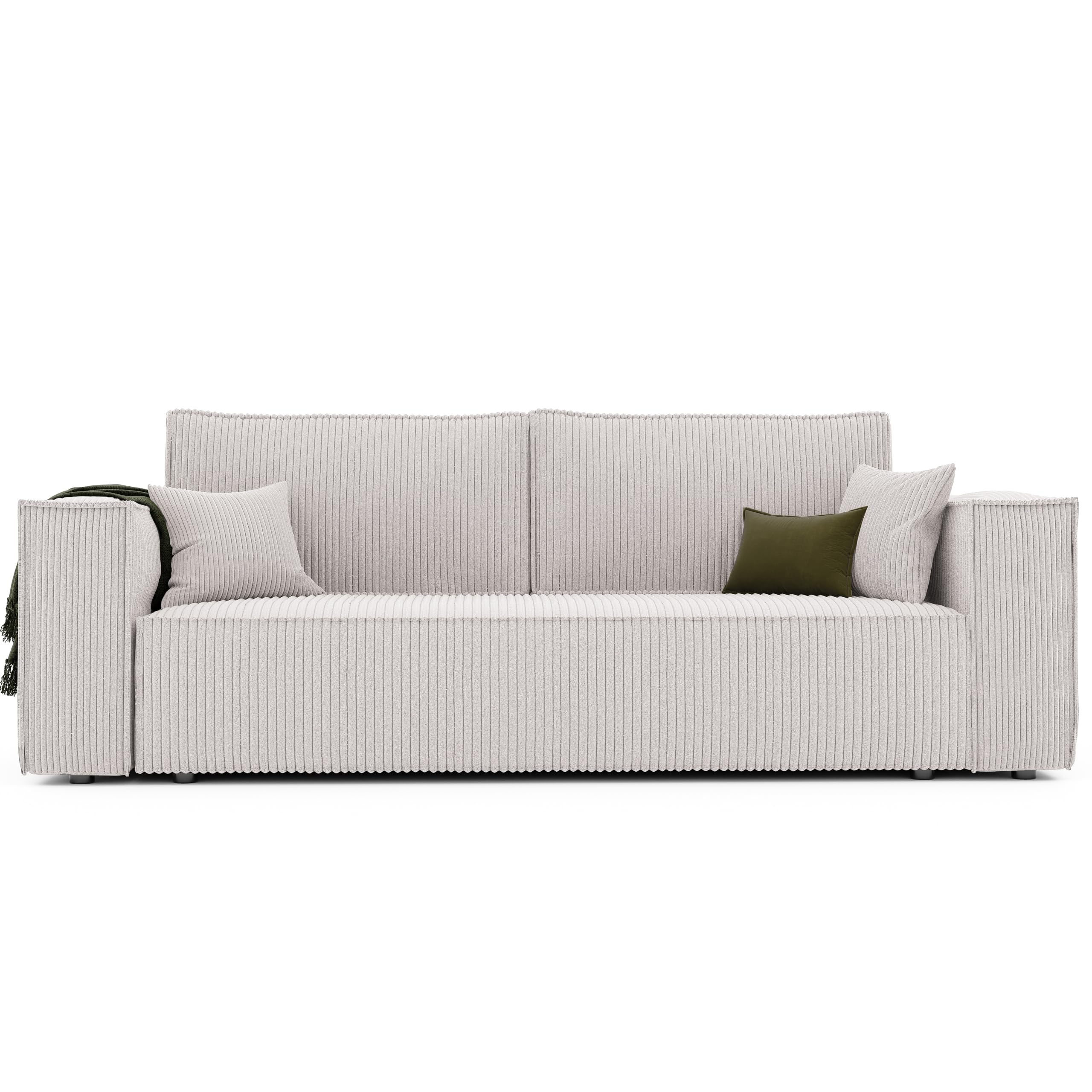 GREKPOL Schlafsofa mit Bettkasten 240x105 - Cord Beige Sofa mit schlaffunktion - Couch mit Schlaffunktion- 3 Sitzer - Wohnzimmer Couch - Schlafcouch