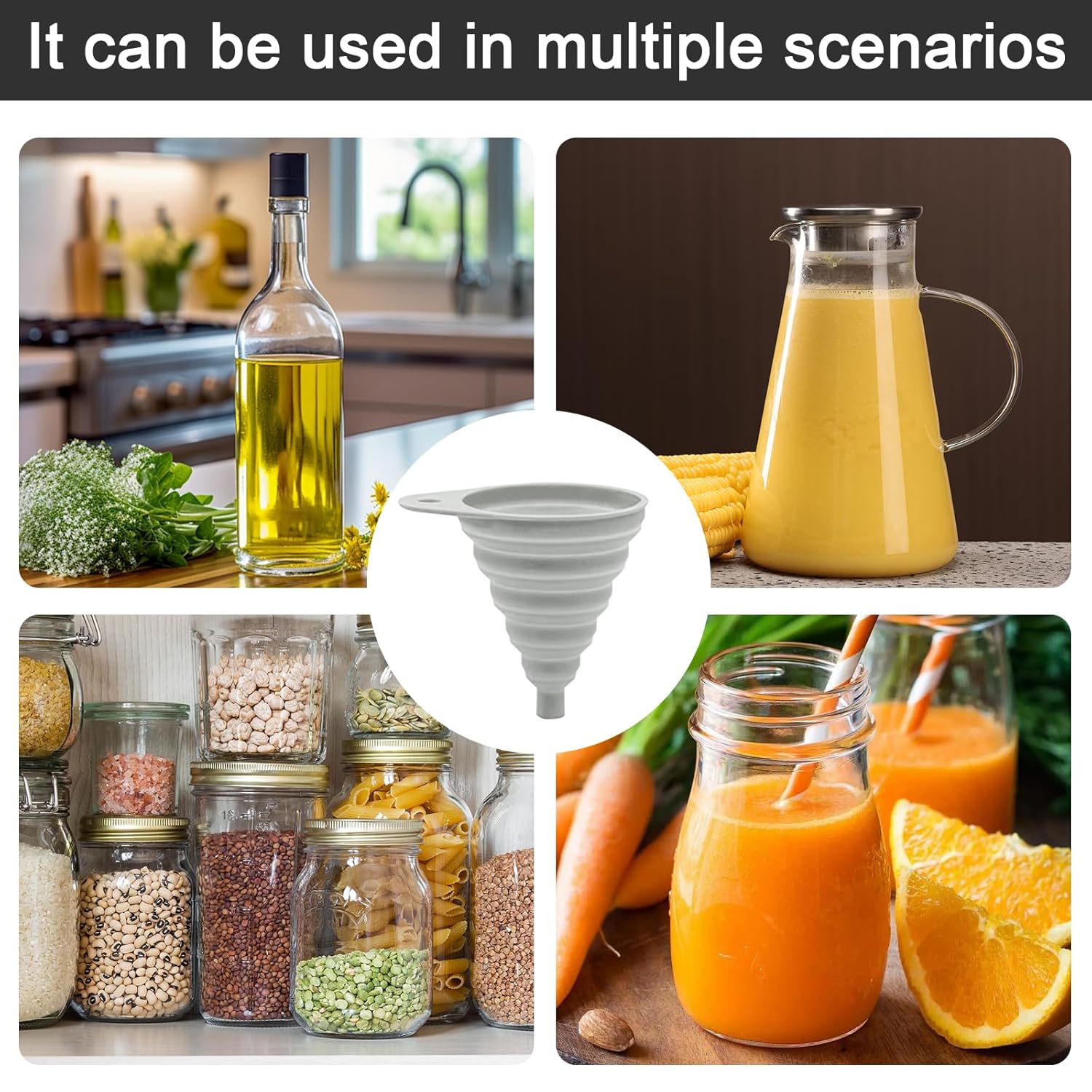 Elite | Kitchen Funnel Set 3 Pack, Small Medium Large, Kitchen Accessories Foldable Silicone Collapsible Funnels for Filling Water Bottle Liquid Transfer, Grey 2026 - view 2