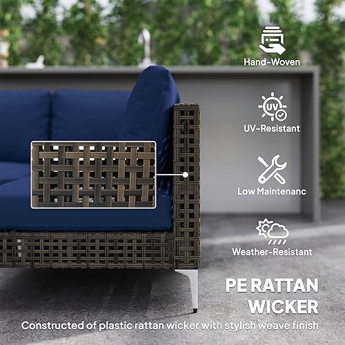 Miniatura 5 de Outsunny Juego de muebles de mimbre de 7 piezas, modular para exteriores con cojines gruesos, juego de conversación de muebles de ratán para