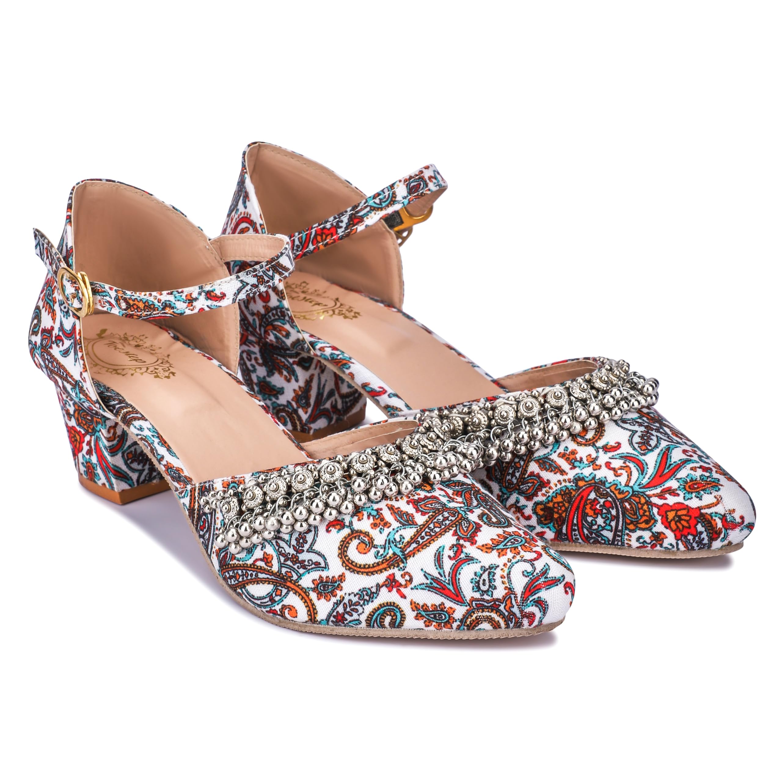 Toestep Flower Printed Ethnic Casual Heels Sandals Ornamented by Silver Pajeb for Women and Girls (White, 3) (B0CL9XZFZ2) Amazon Price History, Amazon Price Tracker