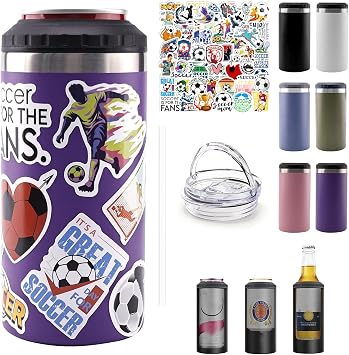 16oz Insulated Can Cooler For 12oz Cans 2 Lids Travel Tumbler Purple