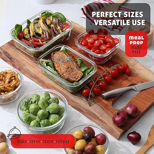 Miniatura 5 de EATEX 24 recipientes de almacenamiento de vidrio con tapas, 12 recipientes de almacenamiento de alimentos de vidrio con 12 tapas herméticas,