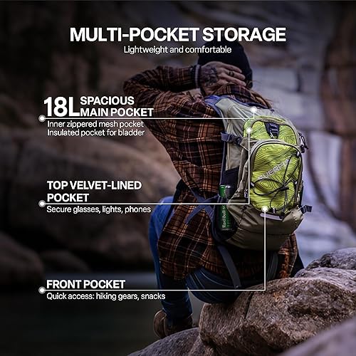 Miniatura 2 de Everfun Mochila de hidratación de 18 litros con bolsa de agua de 2L3 L, mochila de agua para senderismo para mujeres y hombres, paquete de