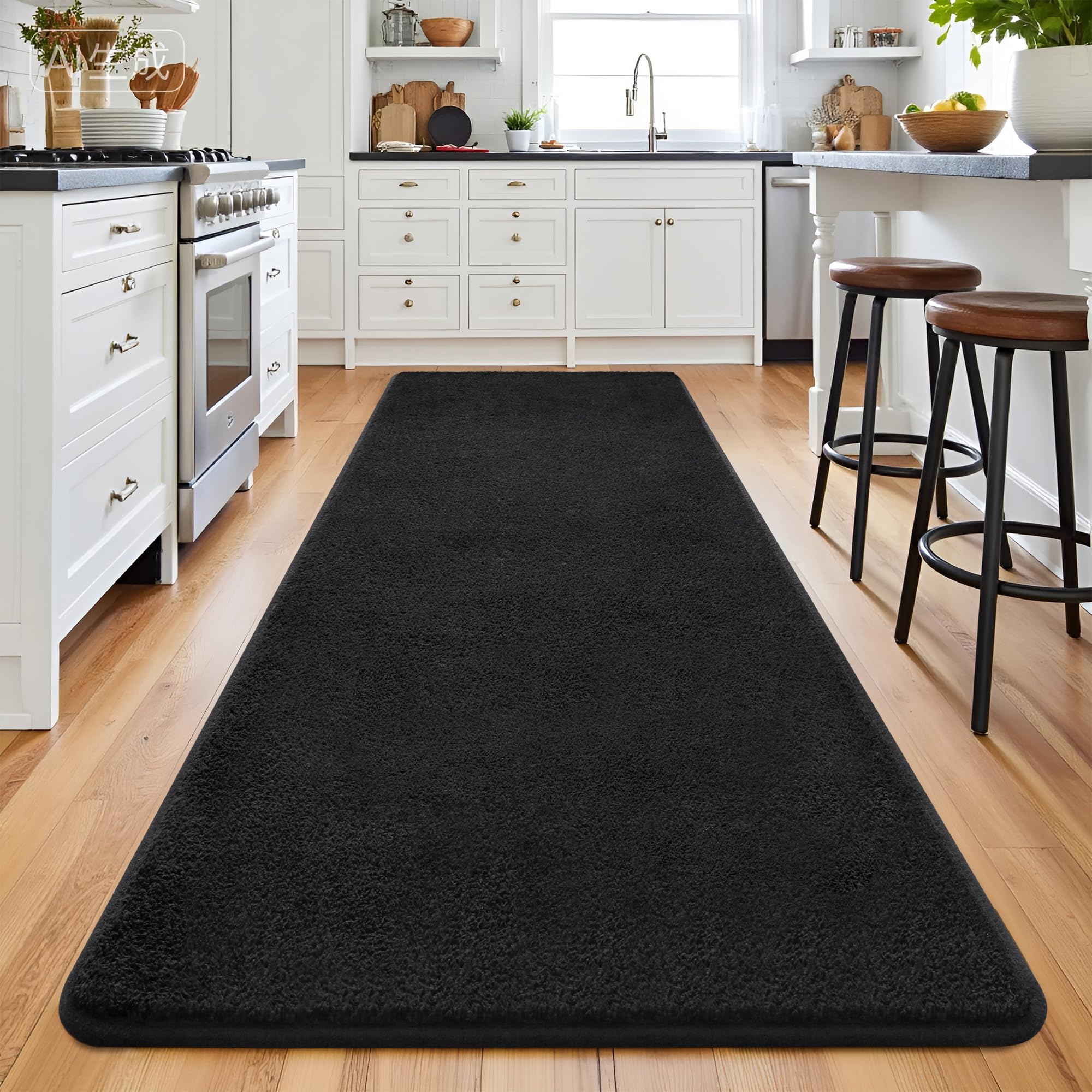 Keeko 2x6 Runner Rug, Black Bedroom Bedside Runner Rug Small Carpet Living Room Area Throw Rugs for Hallway Soft Indoor Memory Foam Rugs for Teen Kids