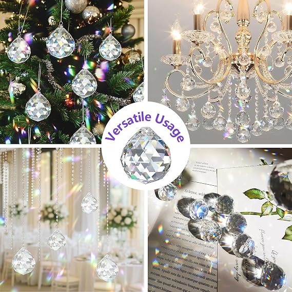 Set of 24 Suncatchers Crystal Hanging Crystals 20 mm / 24 mm / 29 mm Reusable transparent light catcher crystal crystal sun catcher perforated sun catcher DIY with rainbow light reflex