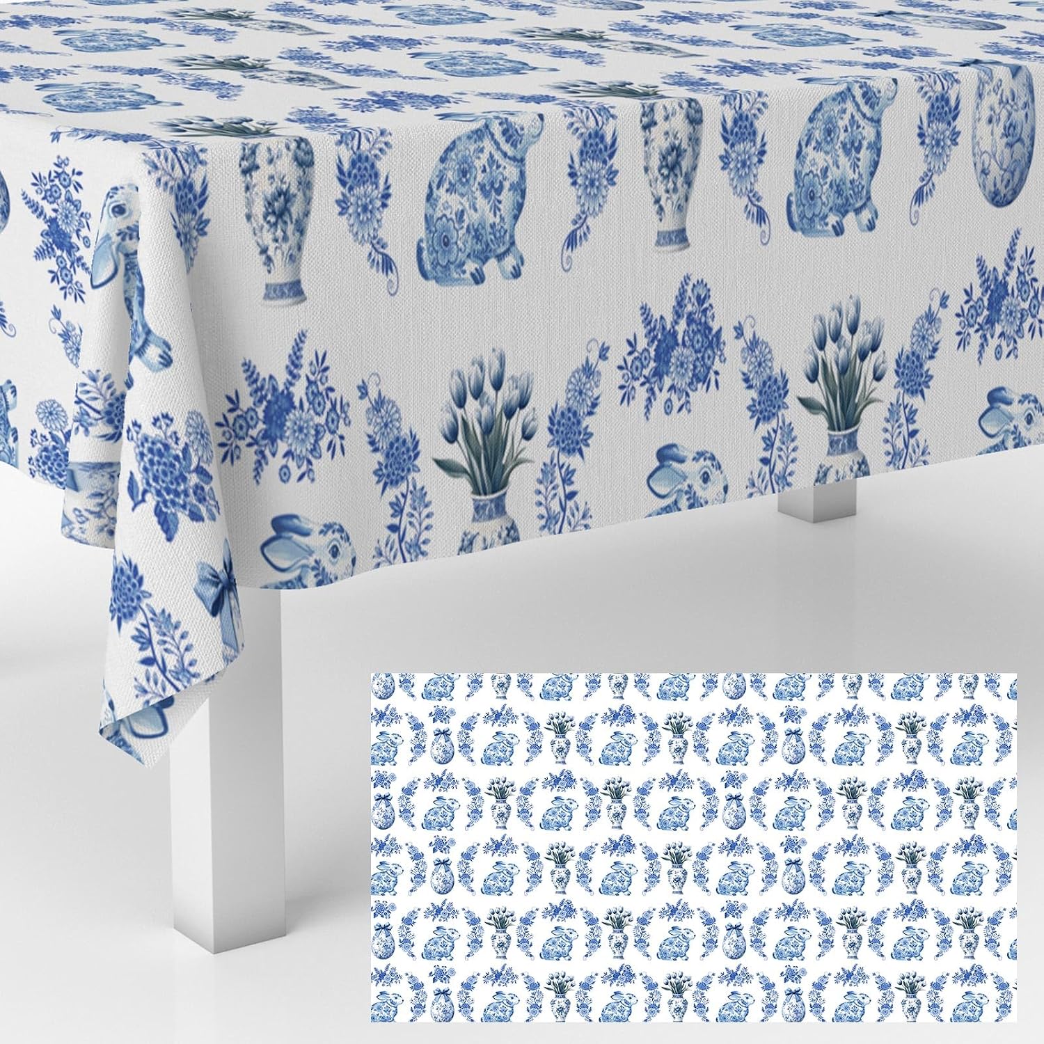 Chinoiserie Bunny Tablecloths Happy Easter Theme Table Cover Decorations Cheer to Men Women Happy Birthday Dining Banquet Fiesta Picnic Anniversary Wedding Party Supplies