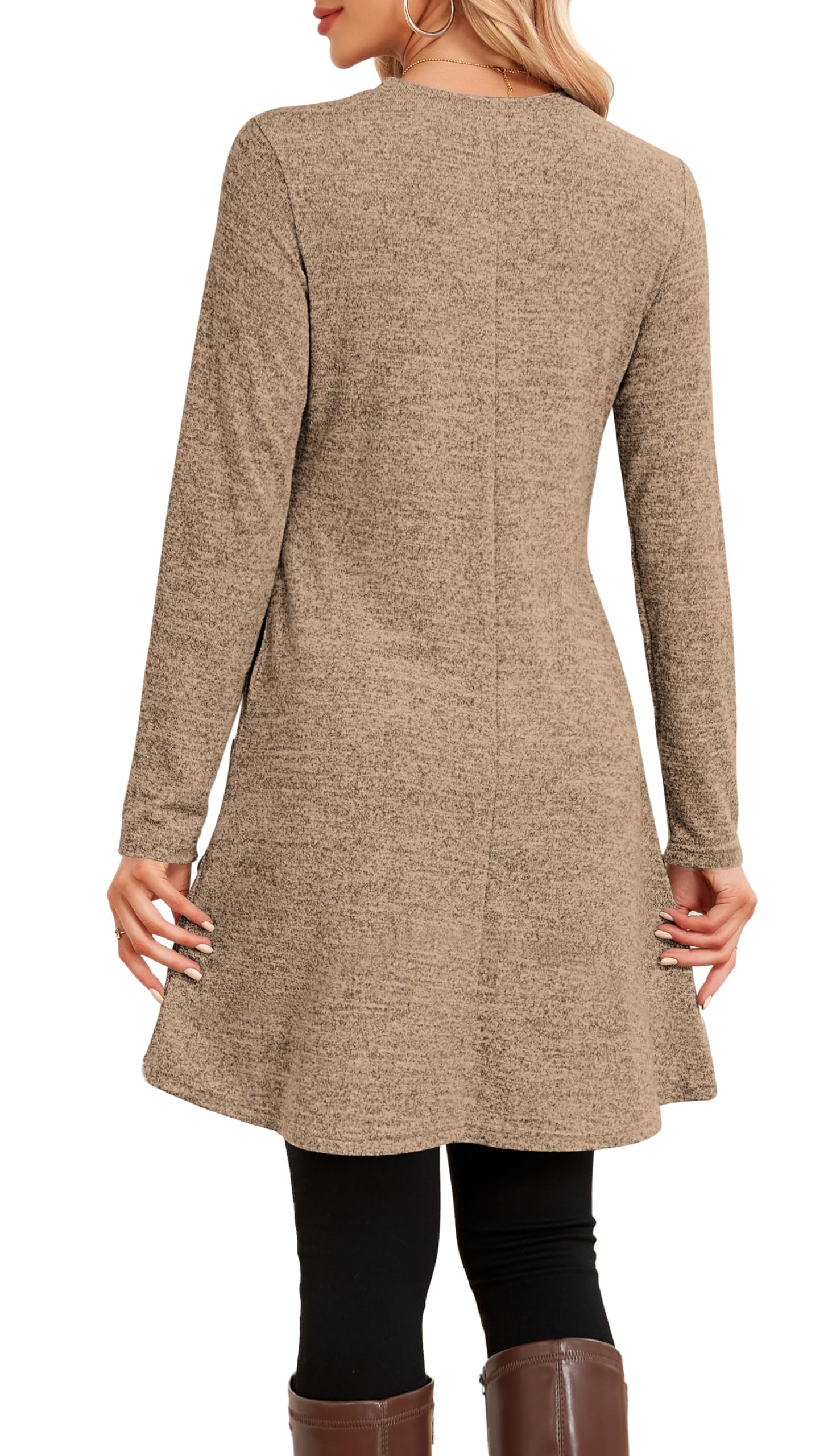 NARRAME Robe Pull pour Femme Printemps-Automne à Manches Longues décontractée Boutons latéraux avec Poches Grand café