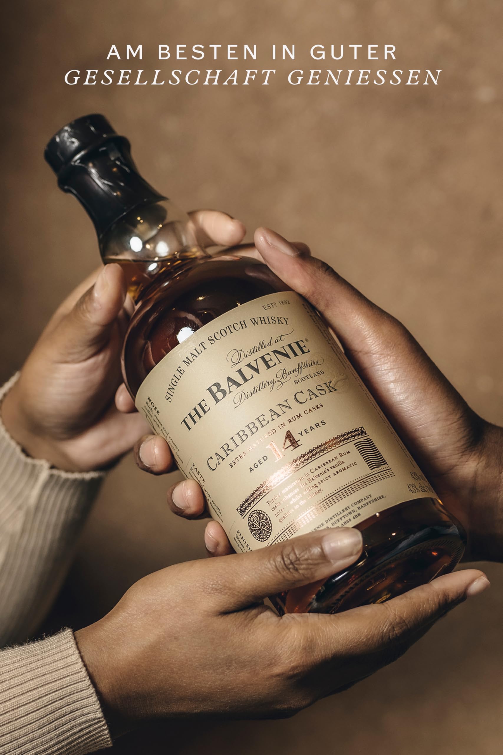 THE BALVENIE Caribbean Cask 14 Jahre Single Malt Scotch Whisky – nachgereift in Rumfässern – mild & honigsüß – cremiges Karamell & frische Fruchtnoten – aromatisch & ausgewogen – 43% vol. – 70 cl