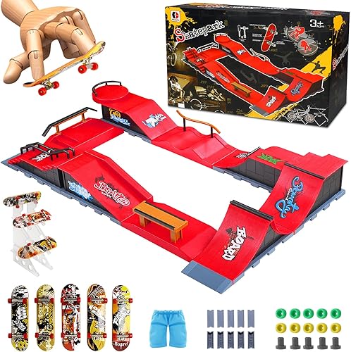 MOMSIV Juego de rampa de patineta para dedos, kit de rampa de parque de patineta de dedo 5+4, medio tubo, accesorios de entrenamiento de parques,