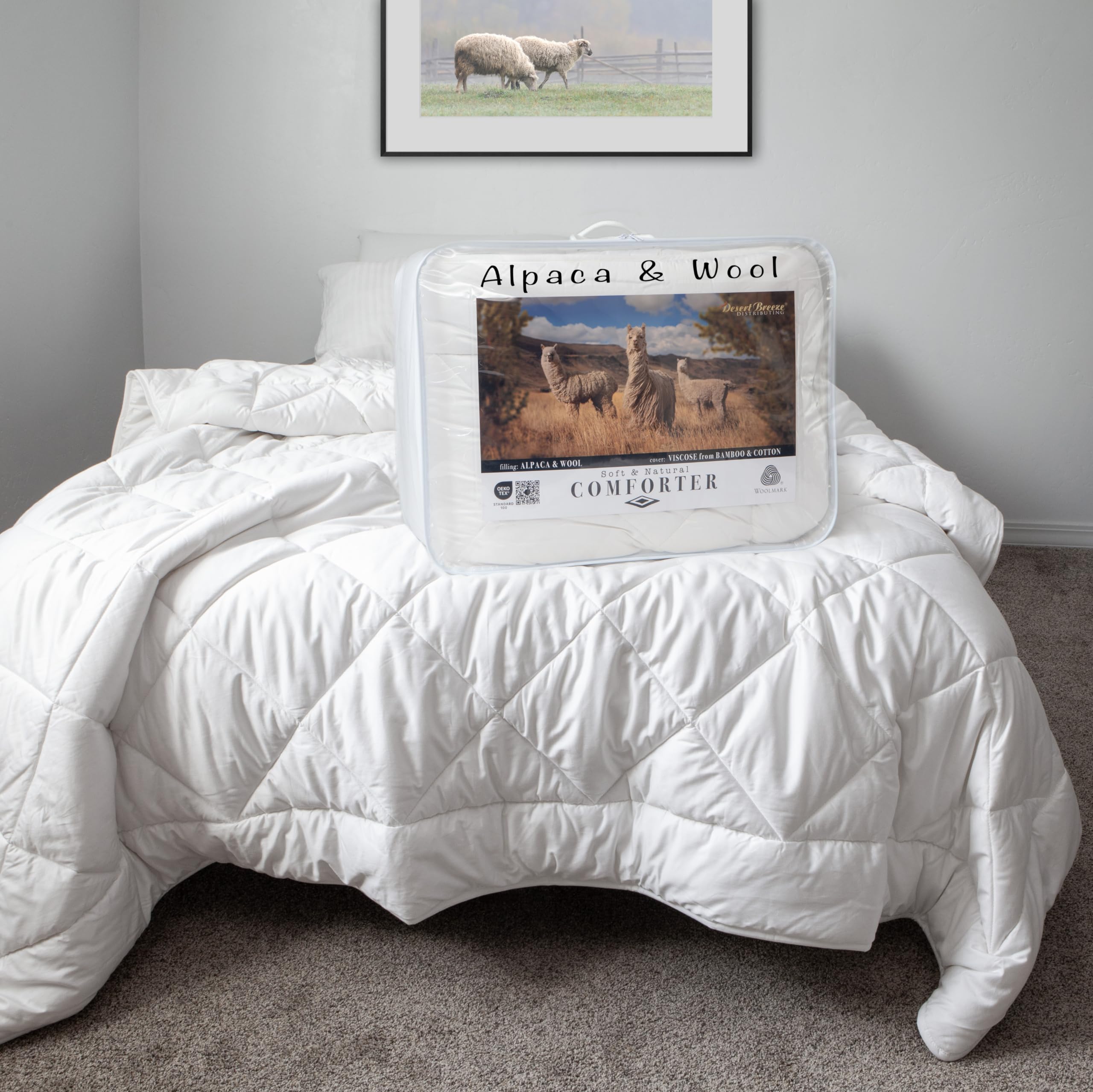 Soft and Natural Australian Alpaca and Wool Comforter or Duvet Insert, Queen, 90x94 inches, 400 GSM, Cotton and Viscose from Bamboo Cover
