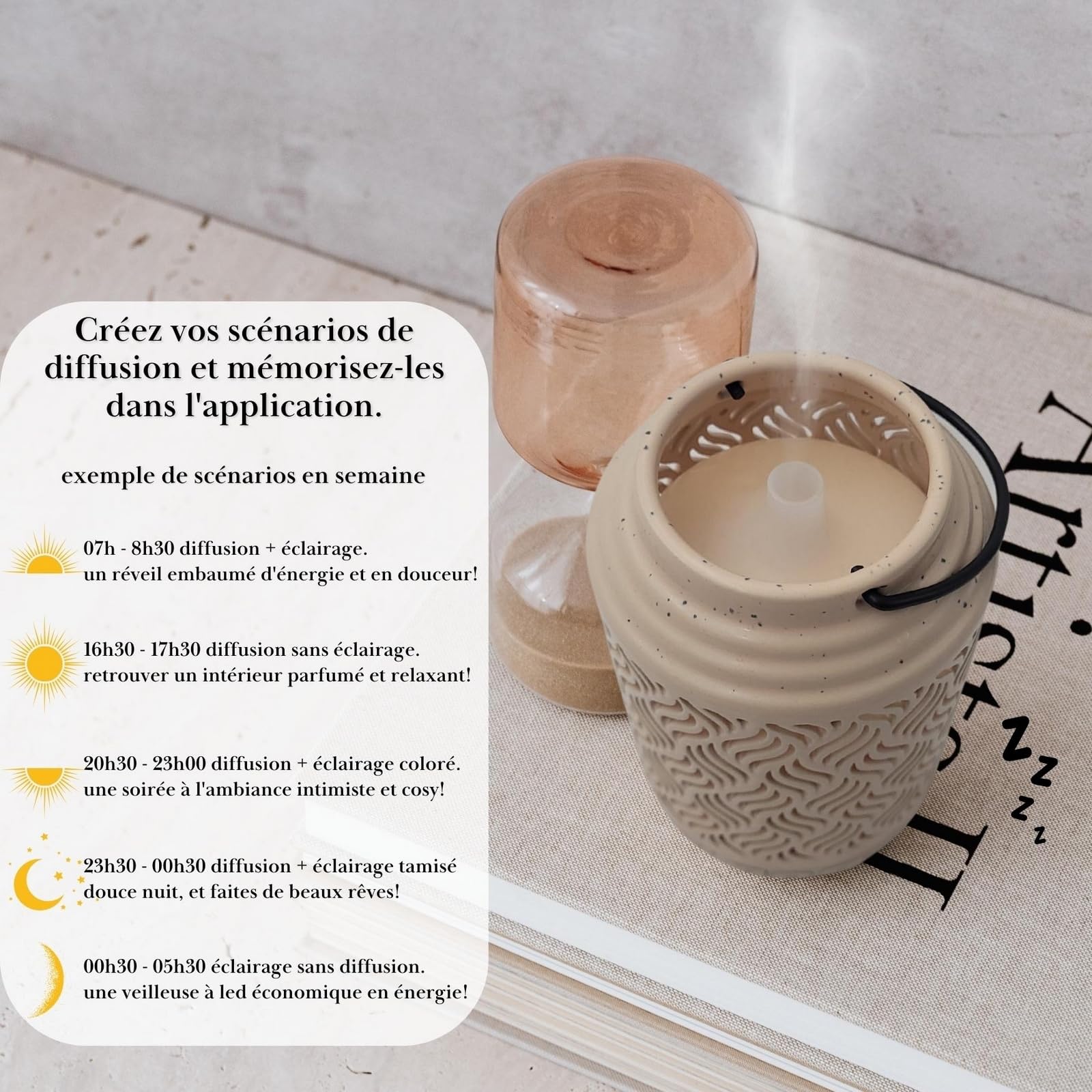 Zen'Arôme Diffusor für ätherisches Öl, WLAN Venedig – elektrischer Diffusor, kompatibel mit Alexa/Google Home – vollständige Kontrolle über die App Tuya Smart – natürliche Materialien Holz und Keramik