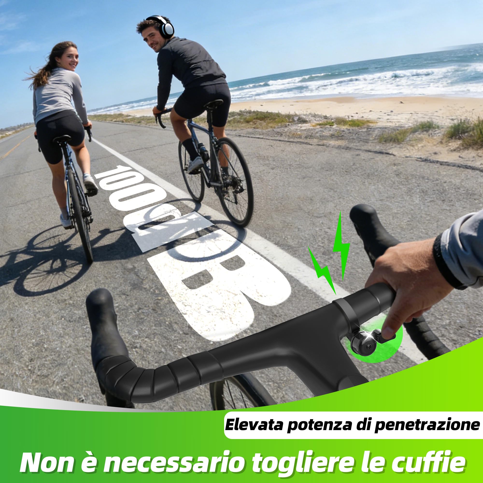RBRL Mini campanello per bicicletta per bici da strada e gravel – Campanello per bicicletta rumoroso da 100 dB, girevole a 360°, utilizzabile con mano sinistra/destra – Compatto per manubri da 22–32 m