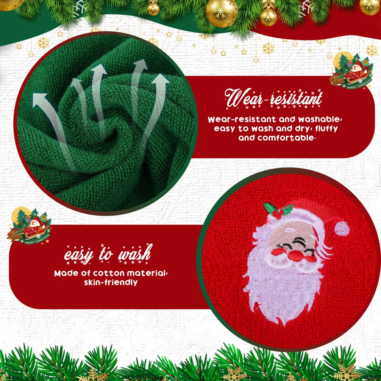 Operitacx 6-Teiliges Handtuch-Set Mit Weihnachtsstickerei, GeschirrtüCher KüChentüCher Waschlappen GeschirrtüCher FüR Zuhause, Badezimmer, KüChe, Alltag, 44,6 X 31,8 cm