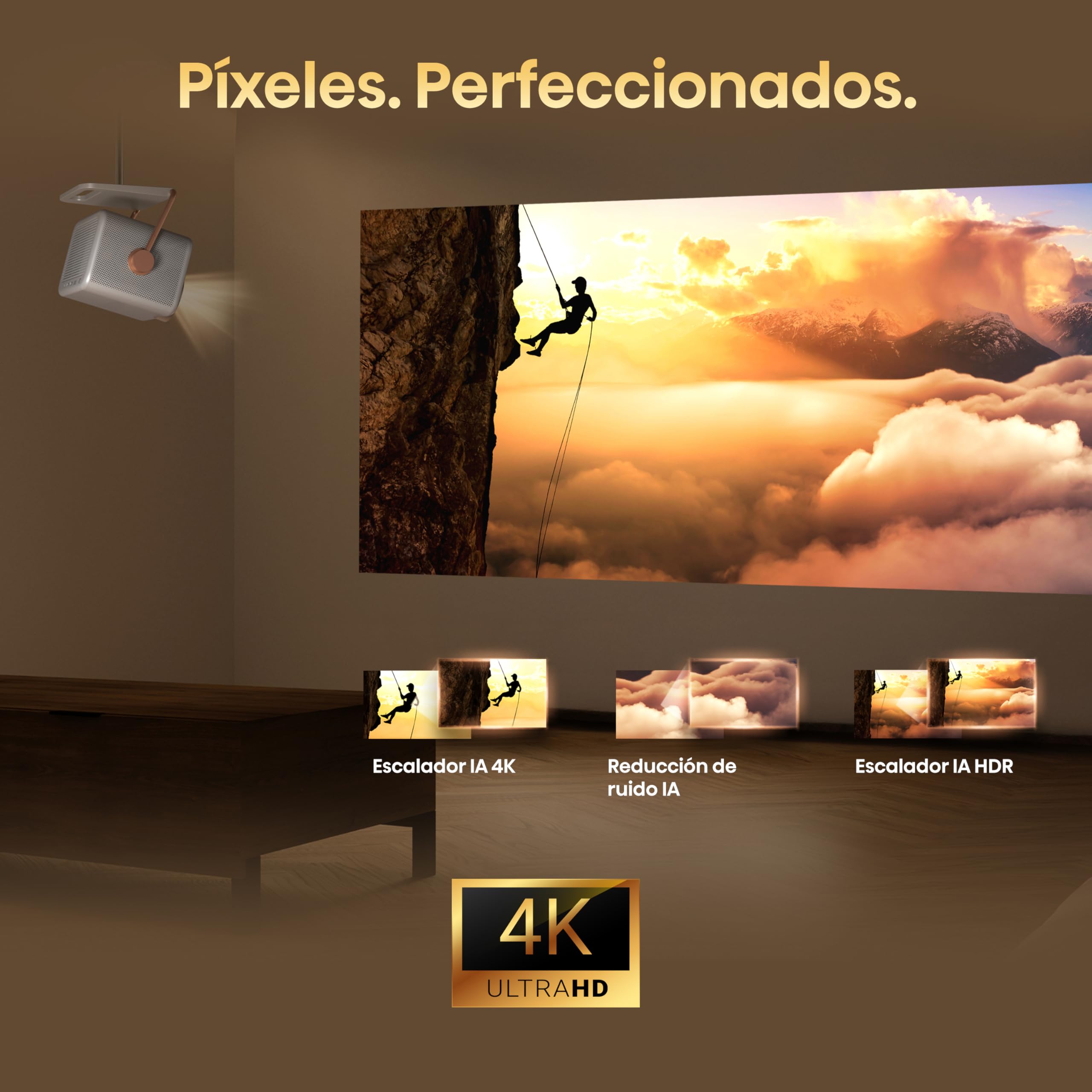 Hisense M2SE Pro - Mini Proyector Laser Trichroma UHD 4K Smart TV, 65 a 200 Pulgadas, 1150 Lumen, Dolby Vision, Audio 2x10W, Zoom Óptico, Autoenfoque, Protección Ocular, Auto-Corrección Trapezoidal
