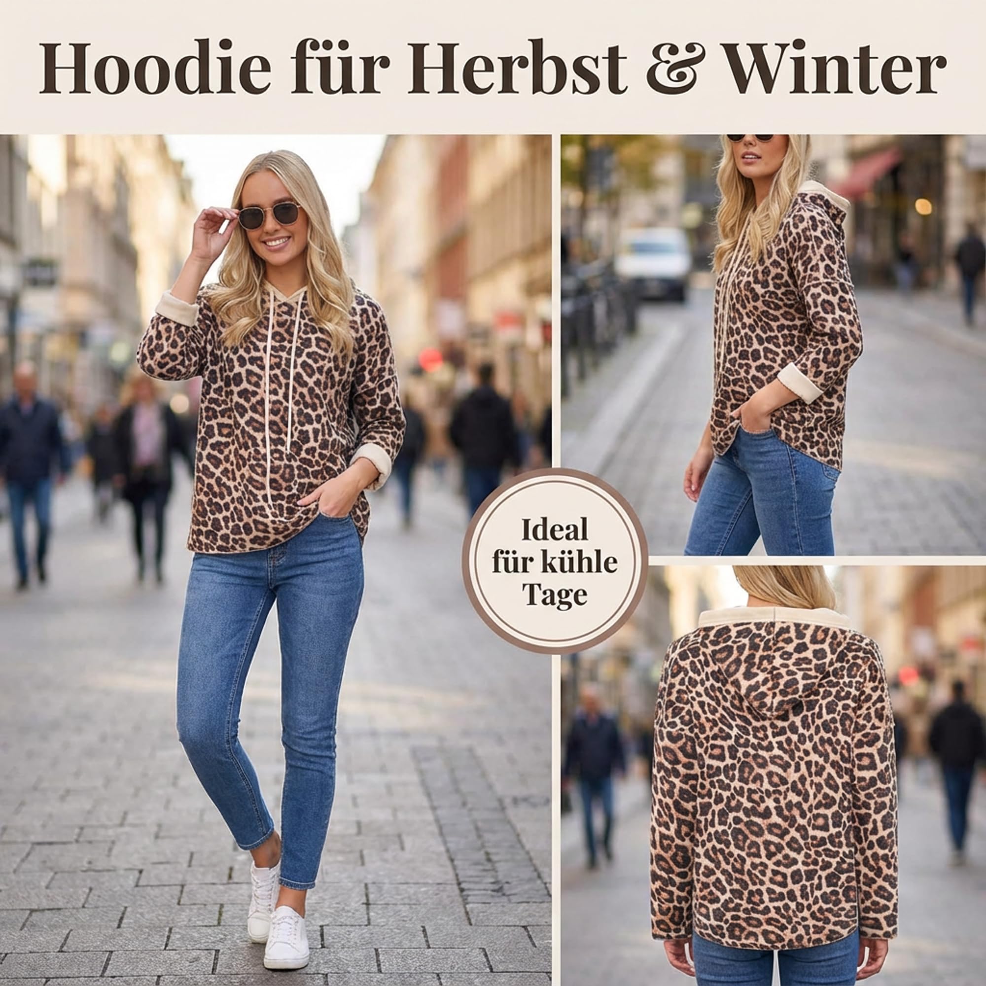 Zwillingsherz Damen Hoodie mit Kapuze – Kuscheliger Oversize Kapuzenpullover – Weicher Sweatshirt Pullover für Frauen Aufdruck Leo – Stylischer Look für Frühling, Herbst & Winter – Loungewear Mode