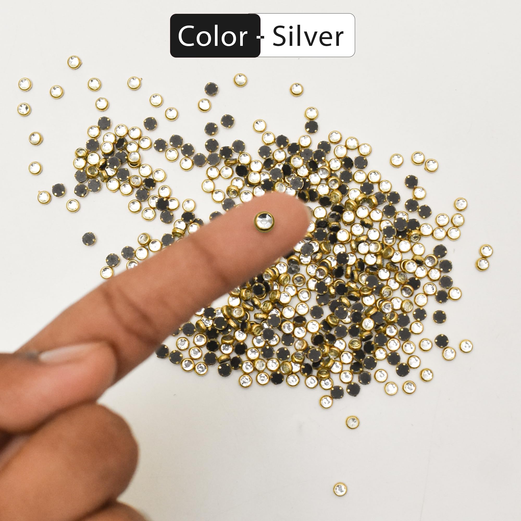 EmbroideryMaterial Raw Material Flat Glue On Kundan Stones Beads for Craft, Jewellery Making, Bangles Work, Maggam Work Material, Stones for Embroidery Work, Aari Work (Round Shape, 4MM, 500 Pieces) 2
