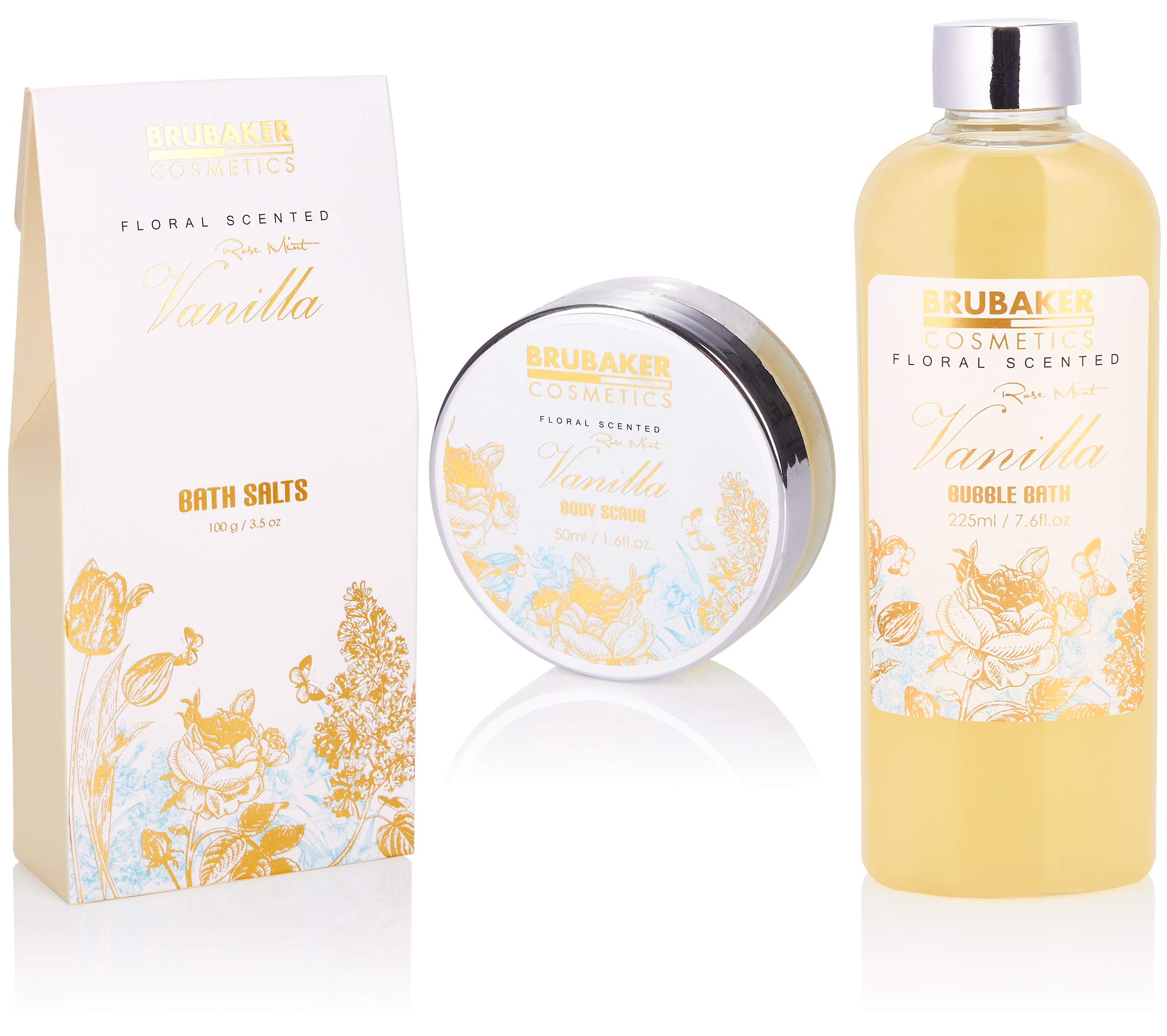 BRUBAKER Cosmetics Set bagno e doccia alla vaniglia - Set regalo 7 pezzi in vasca decorativa