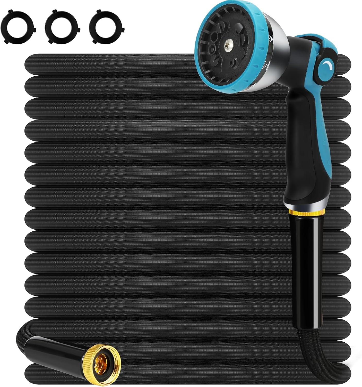 Non-Expandable Garden Hose 50 ft Kink Free Flexible Water Hose with 10-Pattern Spray Nozzle, 3/4" Brass Connectors,Leak Proof,Abrasion Resistant Hose for Lawn, Yard, Car Washing, and Outdoor Use