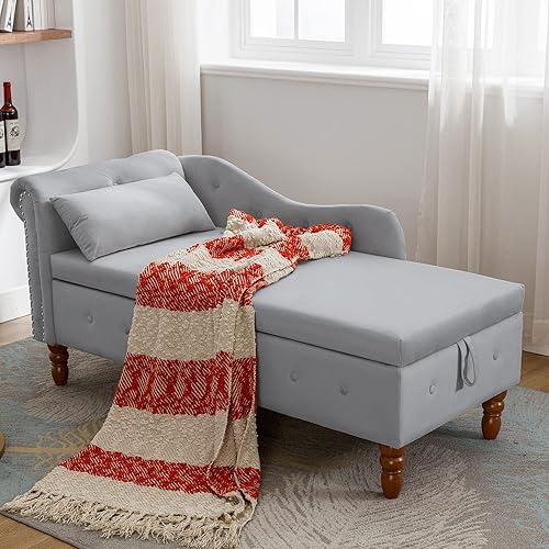 Miniatura 10 de Chaise Lounge para interiores, silla de salón tapizada de terciopelo con almacenamiento y almohada con brazo enrollado, sofá Chase Lounge con ribete