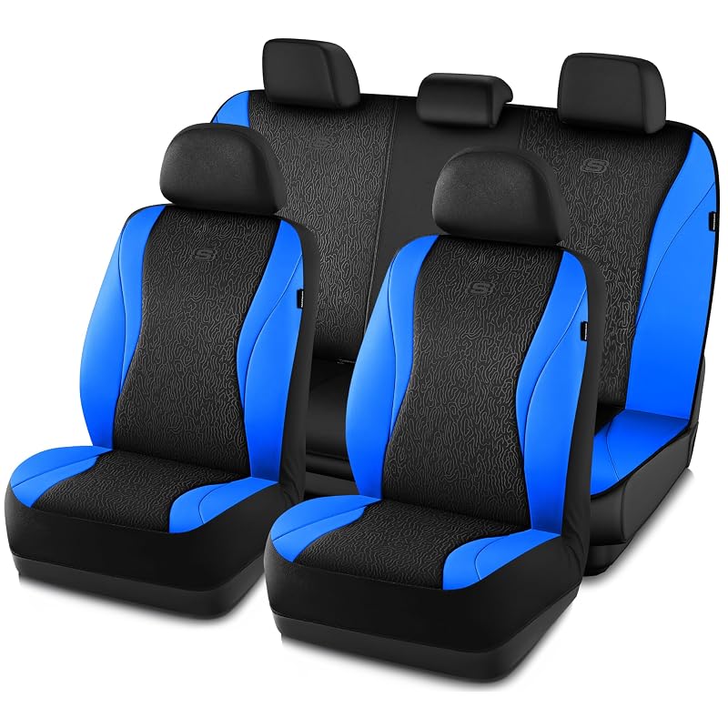 Capa para Banco de Carro Skechers com Tecnologia GOGA MAT, Couro Sintético, Compatível com Airbags Laterais, Preto e Azul, Kit Completo