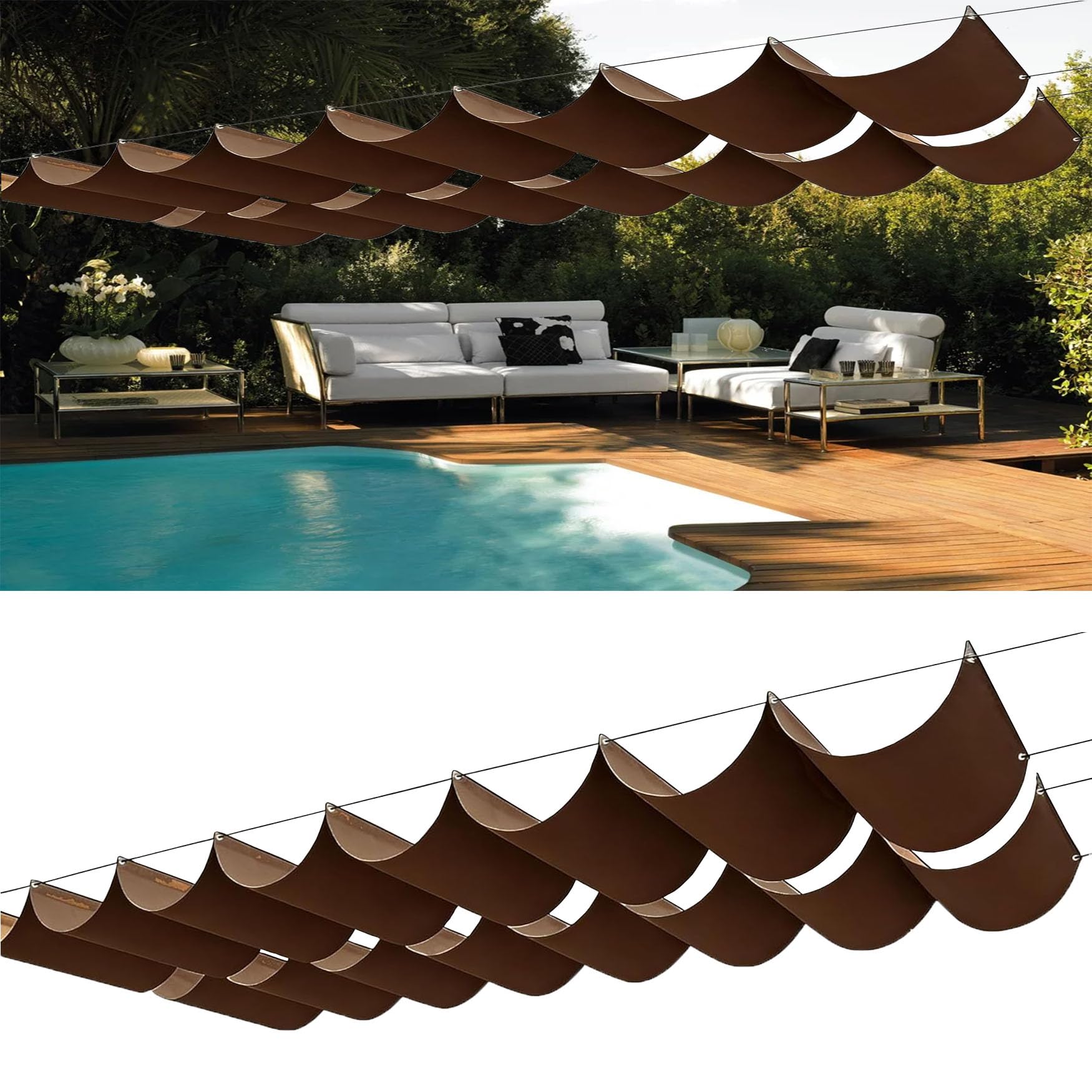 Voile d'ombrage de vague rétractable et imperméable anti-UV marron