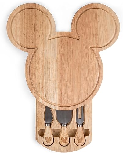 Miniatura 2 de PICNIC TIME Disney Mickey Mouse Head Cheese & Charcuterie Board Set, Parawood Cutting Board with Hidden Drawer & 3 Cheese Knives, Fun Disney Gift,