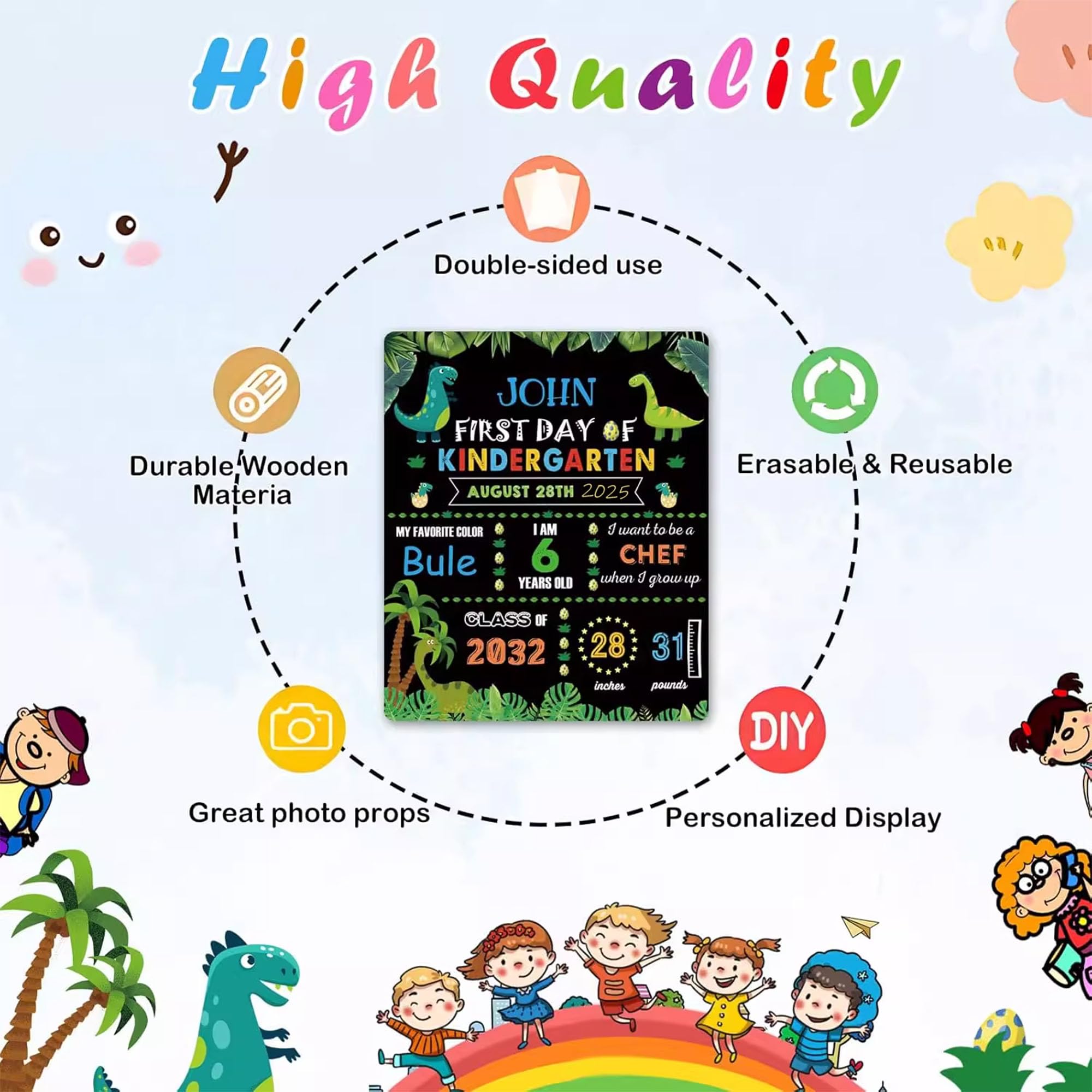 First & Last Day Of School Sign - Double Sided Dinosaur Chalkboard Photo Prop