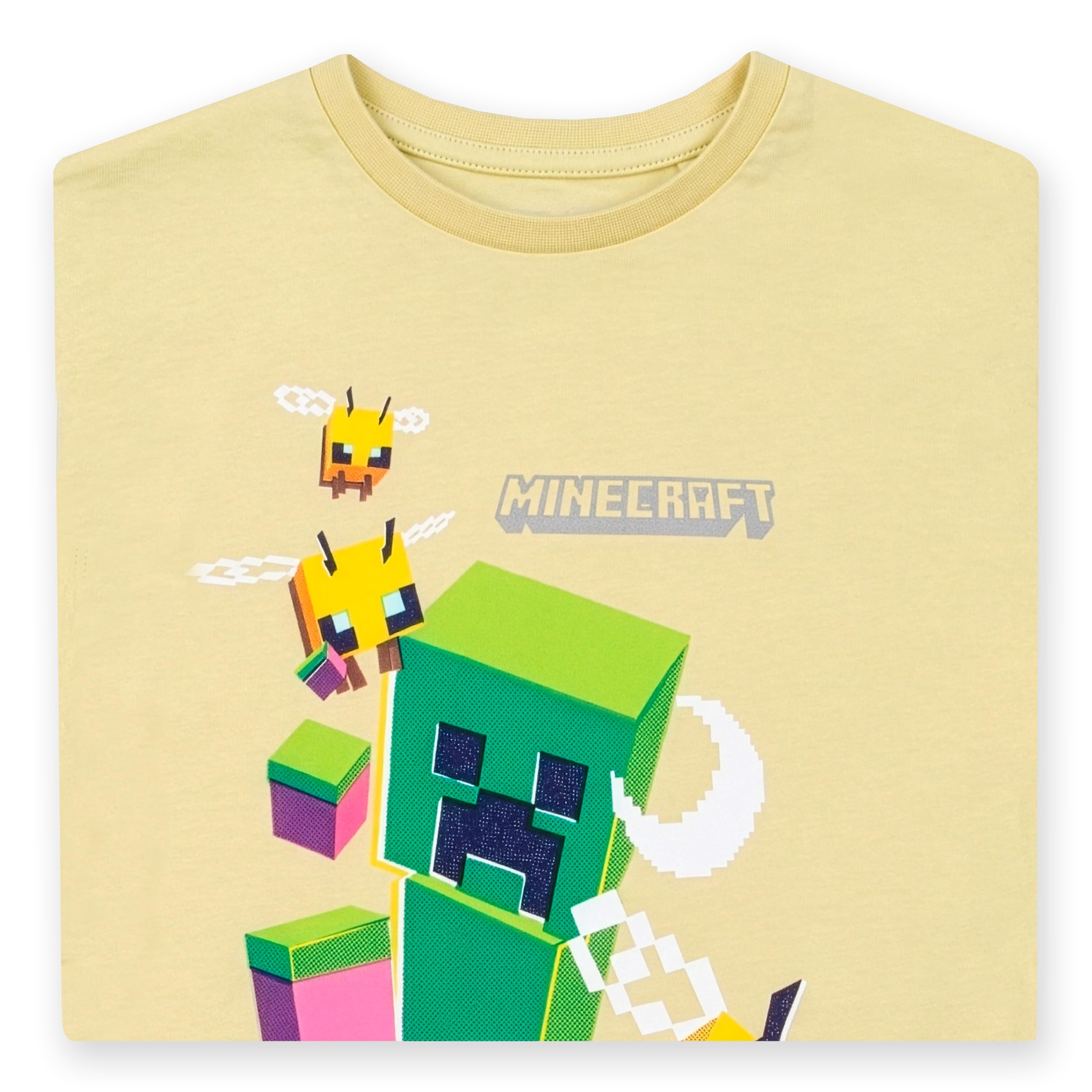 Minecraft Camiseta para Gamers, Camiseta para Niña con Abejas Y Creeper, Camisetas de Manga Corta Niña