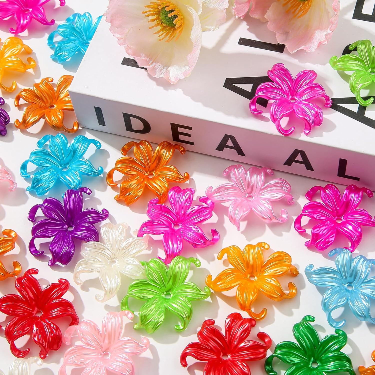 40pcs Flower Shape Beads Color Pearl Electroplate Flower Beads Pearl Lily Beads for DIY Crafts Bracelet Necklace Earrings Jewelry Making(pearlcolor) - Image 7