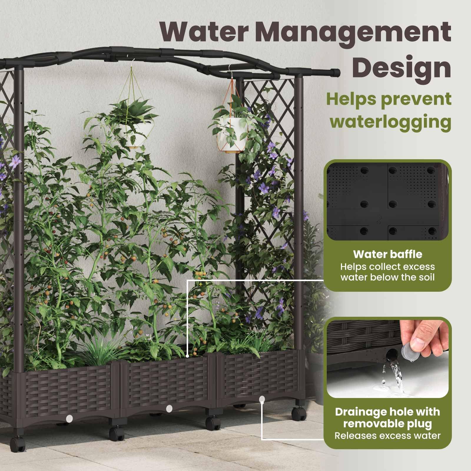 vidaXL Huerto Elevado con Celosía y Ruedas Marrón PP, Jardinera Moderna Elevada con Techo, Móvil, para Hierbas, Verduras, Ideas de Jardinería Urbana