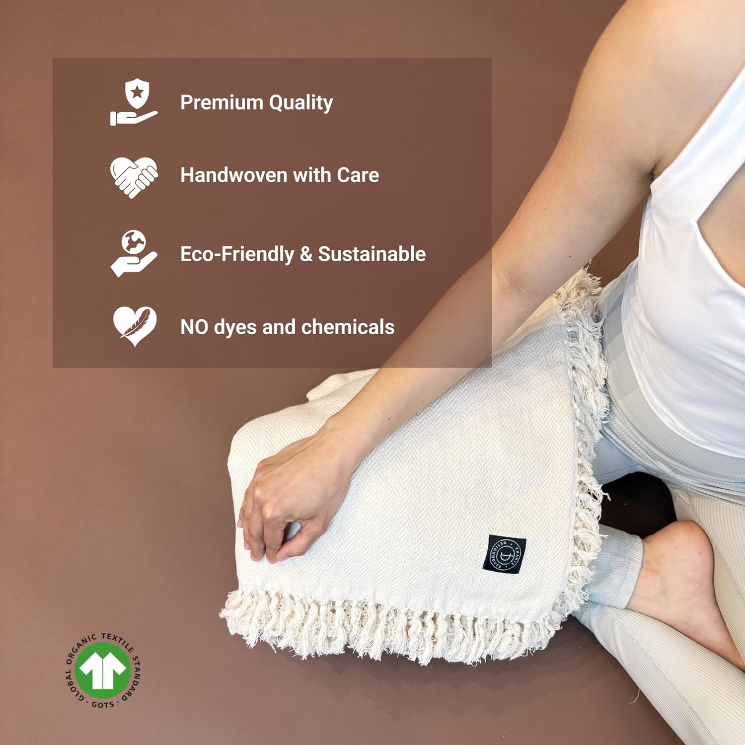 Tharie Handwoven GOTS-Certified Organic Cotton Blanket, Lightweight & Breathable, 142 x 200 cm