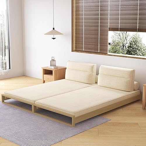 72" Cotton-Linen Upholstered Sofa Bed with Wooden Frame,3 in 1 Versatile Sleeper Couch Bed for Living Room, Guest Room, or Office (Beige)