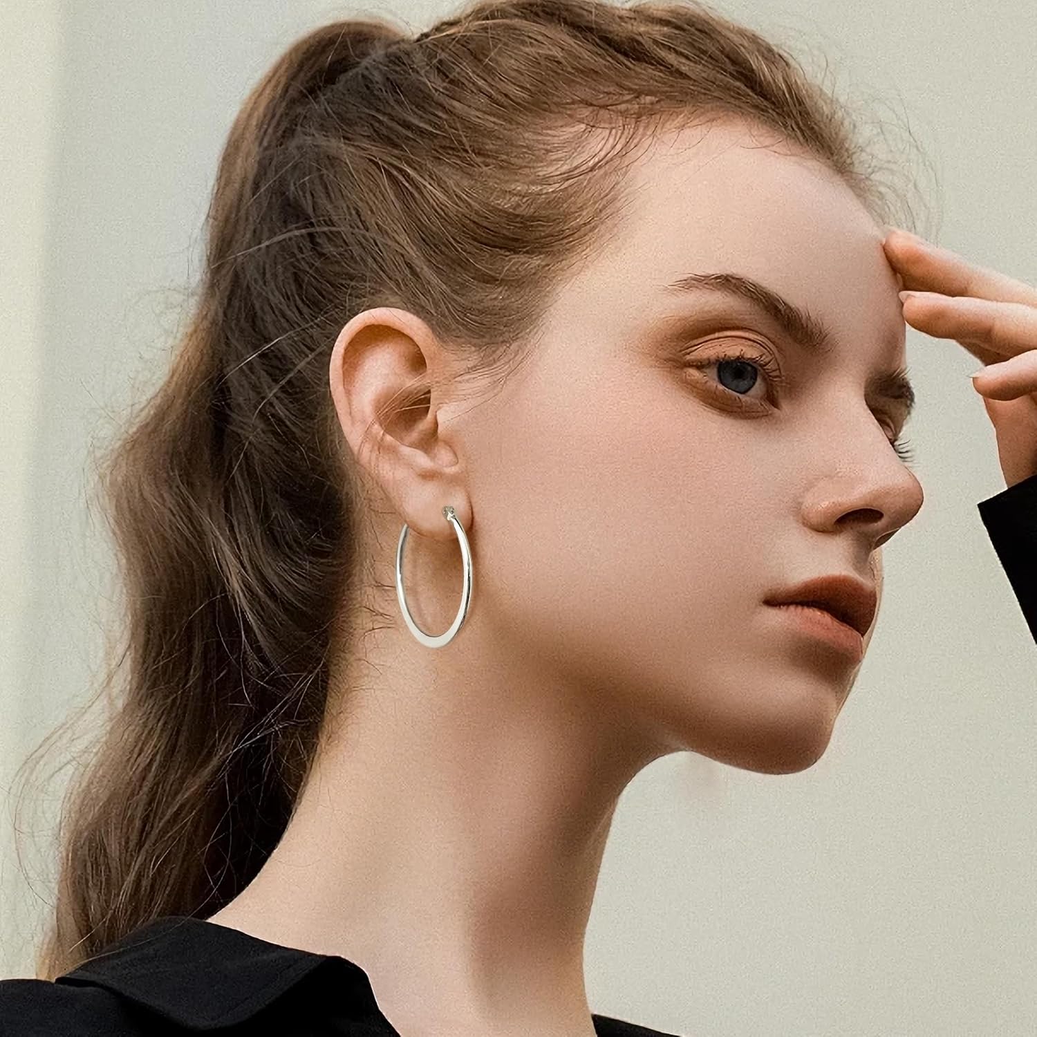 Gacimy Flattened 14K Gold Plated Hoop Earrings for Women, 14K Real Gold Plated Hoops with 925 Sterling Silver Post,Hypoallergenic Lightweight Earring - Image 3