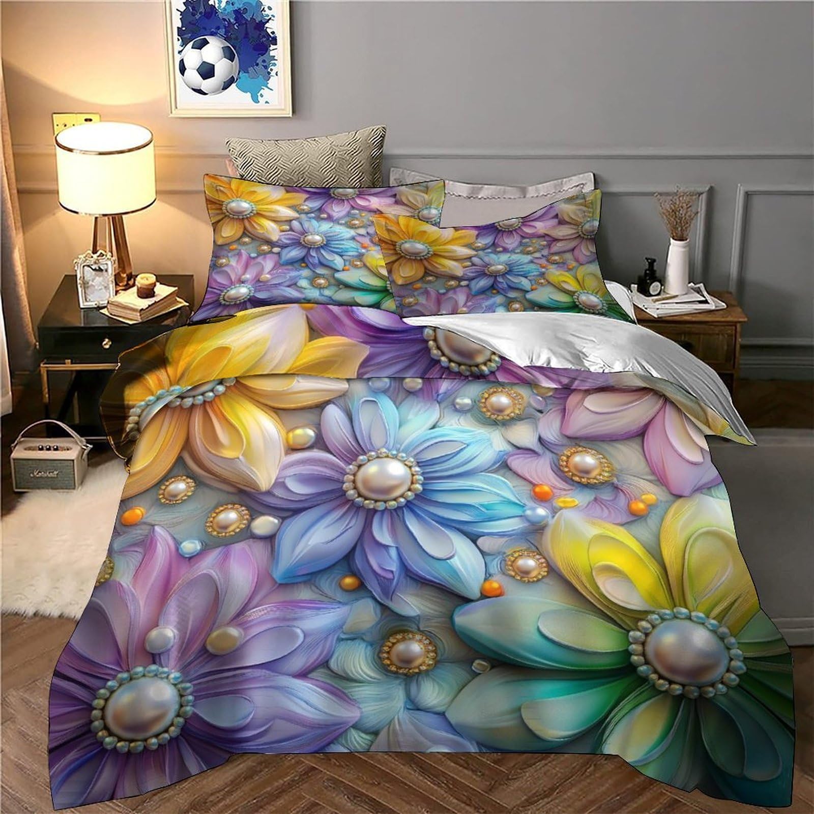 Flamingo-Pärchen Bettbezug 3D Gedruckt Weich Reißverschluss Hautfreundlich Bettdeckenbezug 3 Teilig Mikrofaser Kuschelig mit Kissenbezug Schlafkomfort for Fans & Männer Super king（260x220cm）