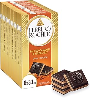 Premium Dark Chocolate Hazelnut and Crunchy Salted Caramel Bar, Valentine's Day Chocolate Gift, 8 Pack, ​3.1 oz Each